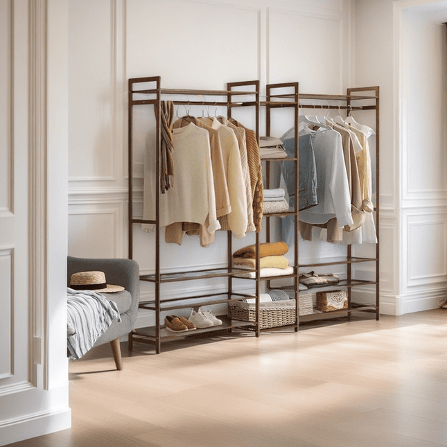 Bamboo Clothes Rack Garment Closet Storage Organizer Hanging Rail Shelf Dress room 170cm.