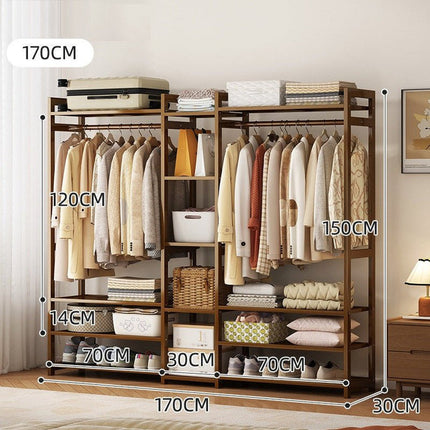 Bamboo Clothes Rack Garment Closet Storage Organizer Hanging Rail Shelf Dress room 170cm.