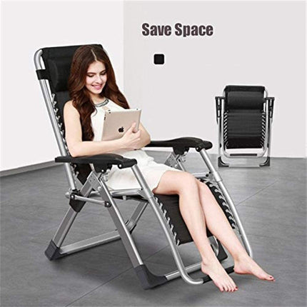 Kingsize Outdoor Folding Reclining Garden Beach Chair Sun Lounger Deck Recliner Silver Color.