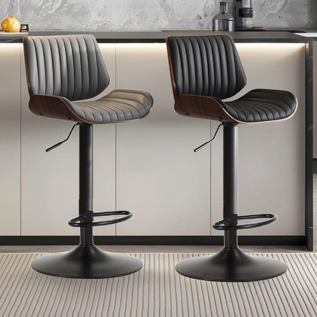 SERENITà European Wooden Modern Bar Stools Bistro Stool with Rotating and Aerodynamic Multi-levelled (Grey).