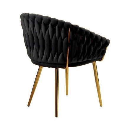 SERENITà Black Modern Velvet Dining Chairs, Upholstered Living Room Chair with Woven Back and Golden Metal Legs, Mid-Century Accent Set of 2(BLACK).
