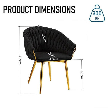 SERENITà Black Modern Velvet Dining Chairs, Upholstered Living Room Chair with Woven Back and Golden Metal Legs, Mid-Century Accent Set of 2(BLACK).