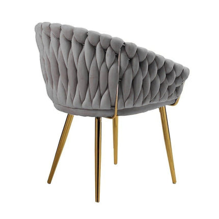 SERENITà Grey Modern Velvet Dining Chairs, Upholstered Living Room Chair with Woven Back and Golden Metal Legs, Mid-Century Accent Set of 2(Grey).