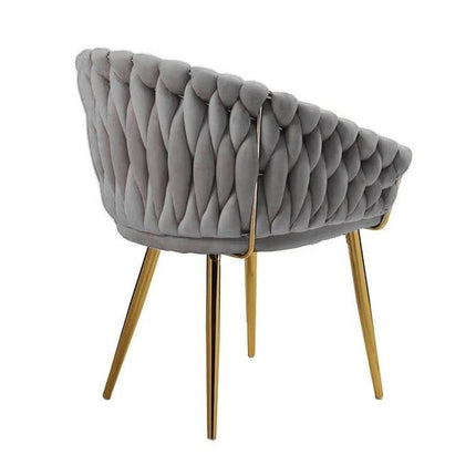 SERENITà Grey Modern Velvet Dining Chairs, Upholstered Living Room Chair with Woven Back and Golden Metal Legs, Mid-Century Accent Set of 2(Grey).