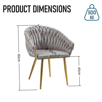 SERENITà Grey Modern Velvet Dining Chairs, Upholstered Living Room Chair with Woven Back and Golden Metal Legs, Mid-Century Accent Set of 2(Grey).
