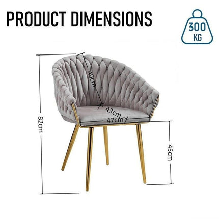 SERENITà Grey Modern Velvet Dining Chairs, Upholstered Living Room Chair with Woven Back and Golden Metal Legs, Mid-Century Accent Set of 2(Grey).