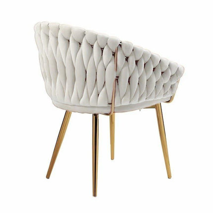 SERENITà Ivory Modern Velvet Dining Chairs, Upholstered Living Room Chair with Woven Back and Golden Metal Legs, Mid-Century Accent Set of 2(Ivory).