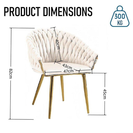 SERENITà Ivory Modern Velvet Dining Chairs, Upholstered Living Room Chair with Woven Back and Golden Metal Legs, Mid-Century Accent Set of 2(Ivory).