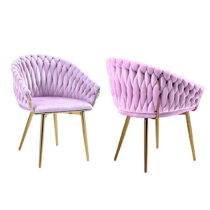 SERENITà Pink Modern Velvet Dining Chairs, Upholstered Living Room Chair with Woven Back and Golden Metal Legs, Mid-Century Accent Set of 2(Pink).