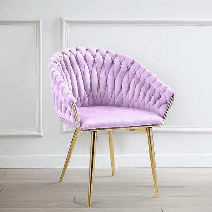 SERENITà Pink Modern Velvet Dining Chairs, Upholstered Living Room Chair with Woven Back and Golden Metal Legs, Mid-Century Accent Set of 2(Pink).