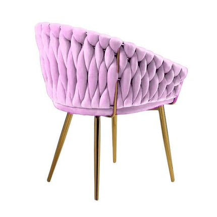 SERENITà Pink Modern Velvet Dining Chairs, Upholstered Living Room Chair with Woven Back and Golden Metal Legs, Mid-Century Accent Set of 2(Pink).