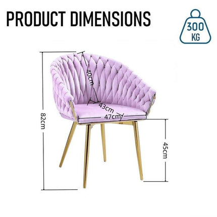 SERENITà Pink Modern Velvet Dining Chairs, Upholstered Living Room Chair with Woven Back and Golden Metal Legs, Mid-Century Accent Set of 2(Pink).