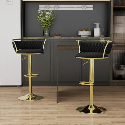 SERENITà Golden Swivel Upholstered Velvet Adjustable Height Counter Stool with Metal Frame Black (Set of 2).