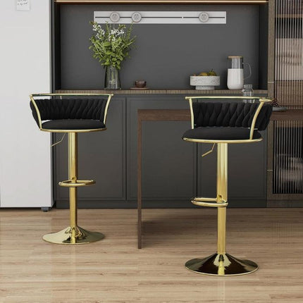SERENITà Golden Swivel Upholstered Velvet Adjustable Height Counter Stool with Metal Frame Black (Set of 2).