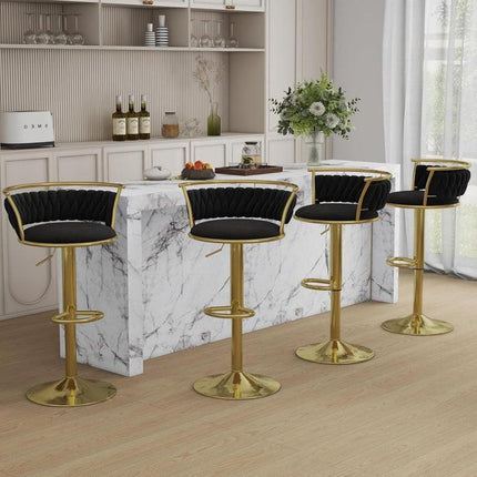 SERENITà Golden Swivel Upholstered Velvet Adjustable Height Counter Stool with Metal Frame Black (Set of 2).