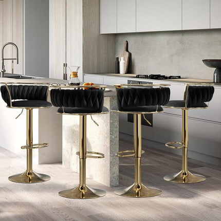 SERENITà Golden Swivel Upholstered Velvet Adjustable Height Counter Stool with Metal Frame Black (Set of 2).