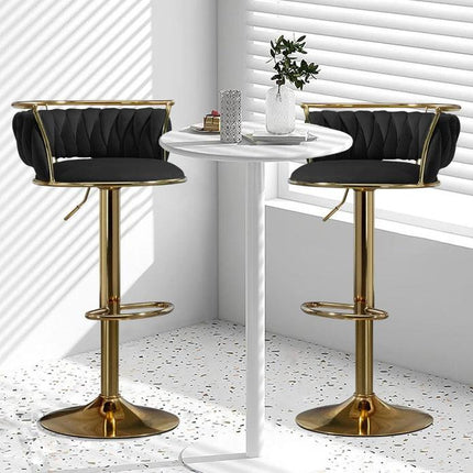 SERENITà Golden Swivel Upholstered Velvet Adjustable Height Counter Stool with Metal Frame Black (Set of 2).