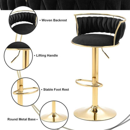 SERENITà Golden Swivel Upholstered Velvet Adjustable Height Counter Stool with Metal Frame Black (Set of 2).
