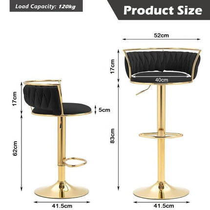 SERENITà Golden Swivel Upholstered Velvet Adjustable Height Counter Stool with Metal Frame Black (Set of 2).