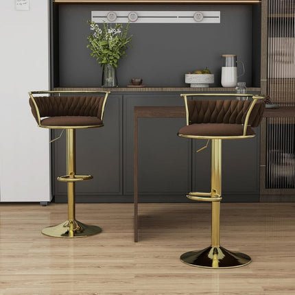 SERENITà Golden Swivel Upholstered Velvet Adjustable Height Counter Stool with Metal Frame Coffee (Set of 2).