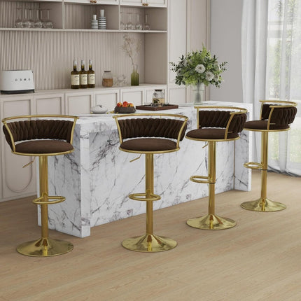 SERENITà Golden Swivel Upholstered Velvet Adjustable Height Counter Stool with Metal Frame Coffee (Set of 2).