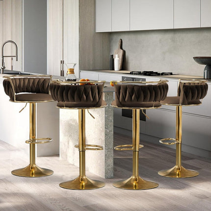 SERENITà Golden Swivel Upholstered Velvet Adjustable Height Counter Stool with Metal Frame Coffee (Set of 2).