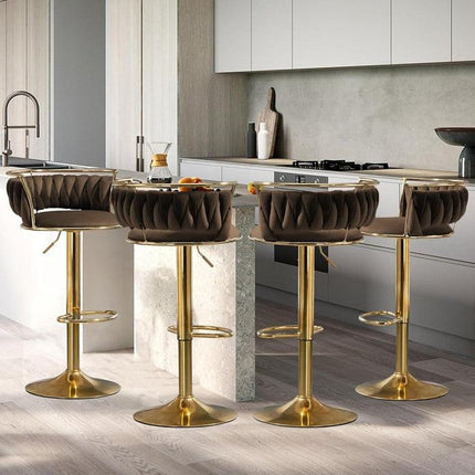 SERENITà Golden Swivel Upholstered Velvet Adjustable Height Counter Stool with Metal Frame Coffee (Set of 2).