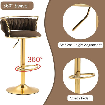 SERENITà Golden Swivel Upholstered Velvet Adjustable Height Counter Stool with Metal Frame Coffee (Set of 2).