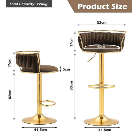 SERENITà Golden Swivel Upholstered Velvet Adjustable Height Counter Stool with Metal Frame Coffee (Set of 2).
