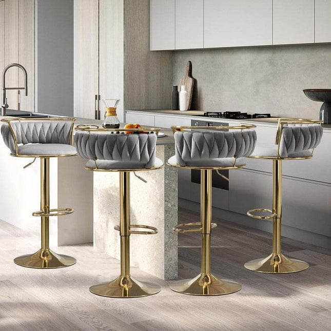 SERENITà Golden Swivel Upholstered Velvet Adjustable Height Counter Stool with Metal Frame Grey (Set of 2).