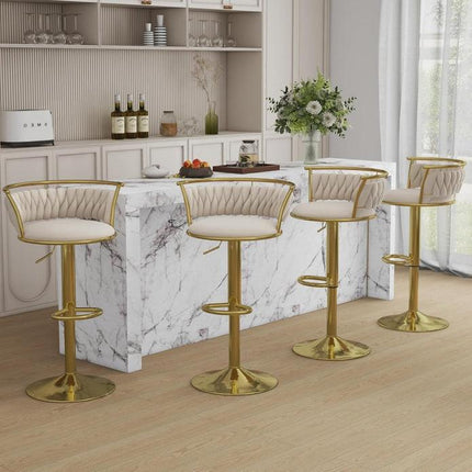 SERENITà Golden Swivel Upholstered Velvet Adjustable Height Counter Stool with Metal Frame Ivory (Set of 2).