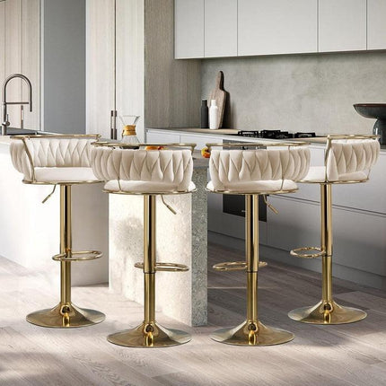 SERENITà Golden Swivel Upholstered Velvet Adjustable Height Counter Stool with Metal Frame Ivory (Set of 2).