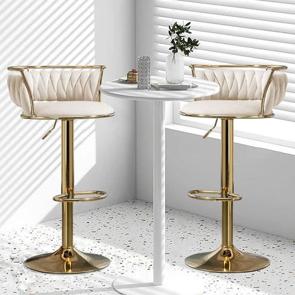 SERENITà Golden Swivel Upholstered Velvet Adjustable Height Counter Stool with Metal Frame Ivory (Set of 2).