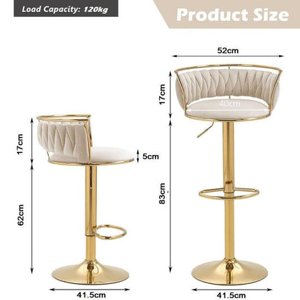 SERENITà Golden Swivel Upholstered Velvet Adjustable Height Counter Stool with Metal Frame Ivory (Set of 2).
