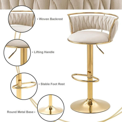 SERENITà Golden Swivel Upholstered Velvet Adjustable Height Counter Stool with Metal Frame Ivory (Set of 2).