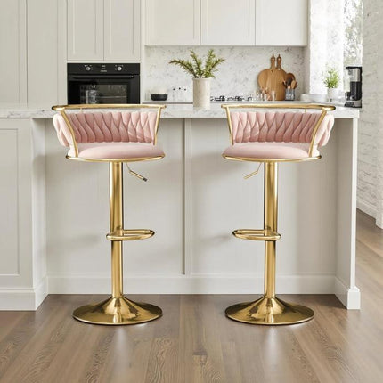 SERENITà Golden Swivel Upholstered Velvet Adjustable Height Counter Stool with Metal Frame Pink (Set of 2).