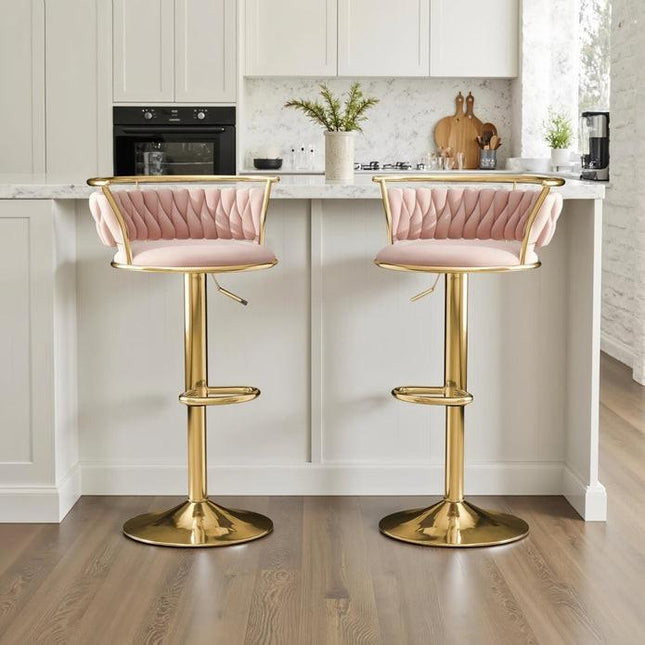SERENITà Golden Swivel Upholstered Velvet Adjustable Height Counter Stool with Metal Frame Pink (Set of 2).