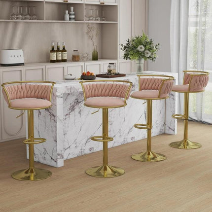 SERENITà Golden Swivel Upholstered Velvet Adjustable Height Counter Stool with Metal Frame Pink (Set of 2).