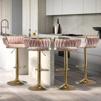 SERENITà Golden Swivel Upholstered Velvet Adjustable Height Counter Stool with Metal Frame Pink (Set of 2).