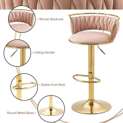 SERENITà Golden Swivel Upholstered Velvet Adjustable Height Counter Stool with Metal Frame Pink (Set of 2).