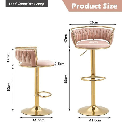 SERENITà Golden Swivel Upholstered Velvet Adjustable Height Counter Stool with Metal Frame Pink (Set of 2).