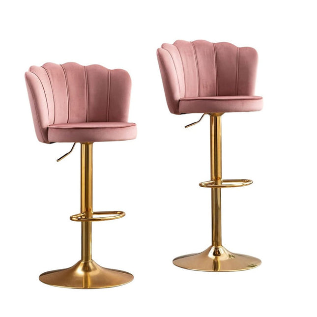 SERENITà Swivel Bar Stools Bar Height Set of 2 Adjustable Upholstered Counter Barstool Velvet Bar Chairs with Back/Gold Base for Kitchen Island/Bar/Cafe-Pink.