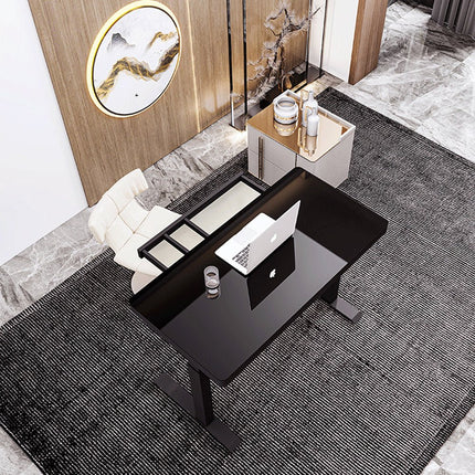 Black Color Electric Standing Desk Electric Height Adjustable Sit Stand Workstation Toughened Glass Top Single Motor Wireless Charger.