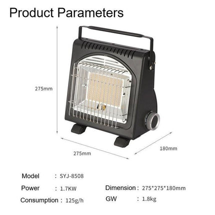 AMZ 1700W 2-in-1 Portable Outdoor Camping Butane Gas Heater Stove Steel Iron Aluminium Metal Manual Application for Travel.