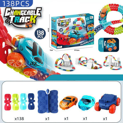 Changeable Track In The Dark Track with LED Light-Up Race Car Flexible Track Toy 184.