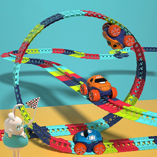 Changeable Track In The Dark Track with LED Light-Up Race Car Flexible Track Toy 92.