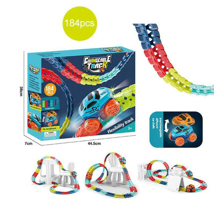Changeable Track In The Dark Track with LED Light-Up Race Car Flexible Track Toy 92.