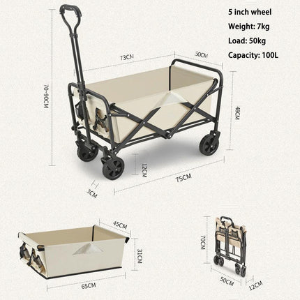 5 Inch Wheel Black Folding Beach Wagon Cart Trolley Garden Outdoor Picnic Camping Sports Market Collapsible Shop.
