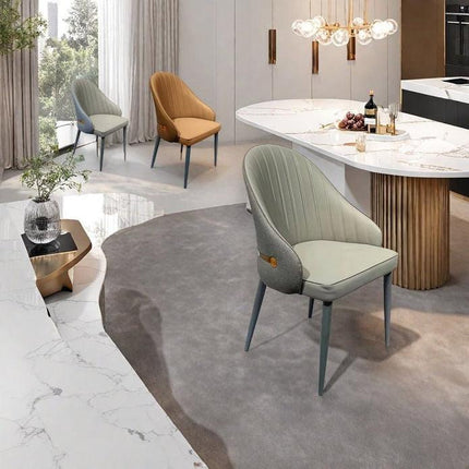 VELLUTO Dining Chairs Set Armchairs Mid Century Modern Kitchen Dining Room Chairs Faux Leather Accent Chairs Metal Vanity Lounge Chair with Back for Living Room Bedrooms  Set of 2 (Brown).