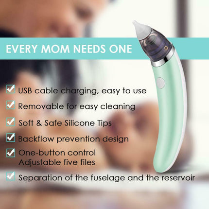 Baby Nasal Aspirator Electric Safe Hygienic Nose Cleaner Snot Sucker For baby (Green).